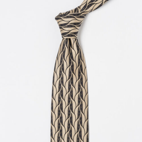 "Bladeren" Stropdas Zwart / Beige met gouden weefdraad