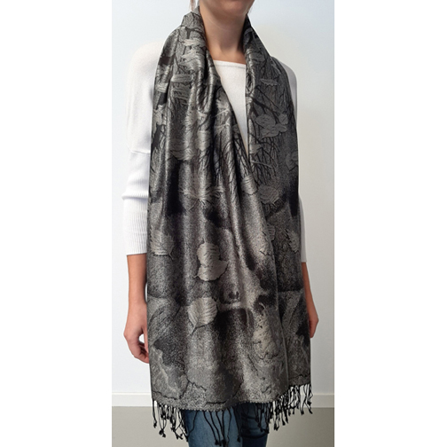 Gray Silver Foil Sheer Wrap — Pam's Pashminas & Exotic Scarves